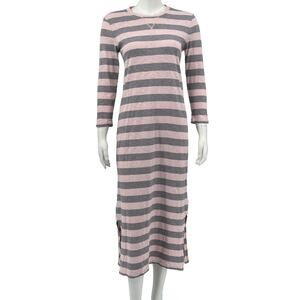Lucky‎ Brand Dress Womens XS Rugby Stripe 3/4 Sleeves Midi Pink Gray 100% Cotton